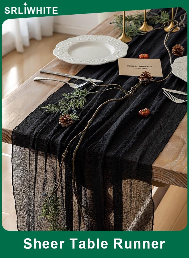 اسرلي وايت مفرش طاولة من قماش الجبن، مفرش طاولة من قماش الجبن الأسود، مفرش طاولة من الشاش بنمط بوهيمي - Image 1